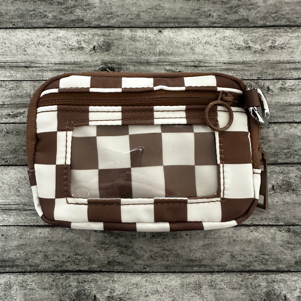Brown Check Wristlet Wallet