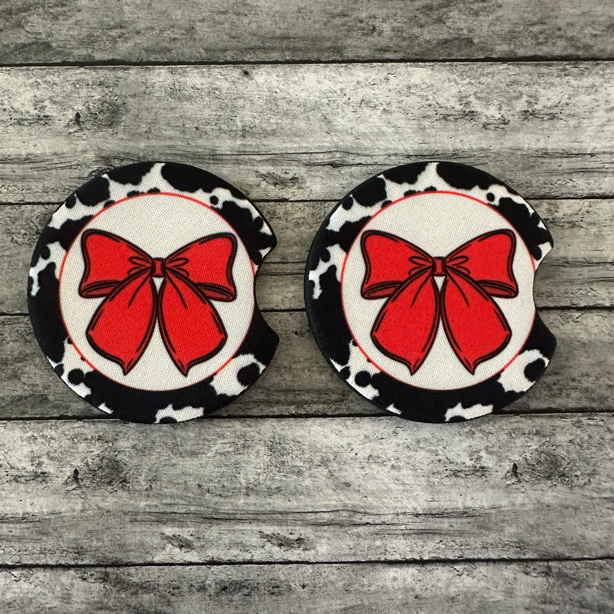 Red Bow Neoprene Car Coaster