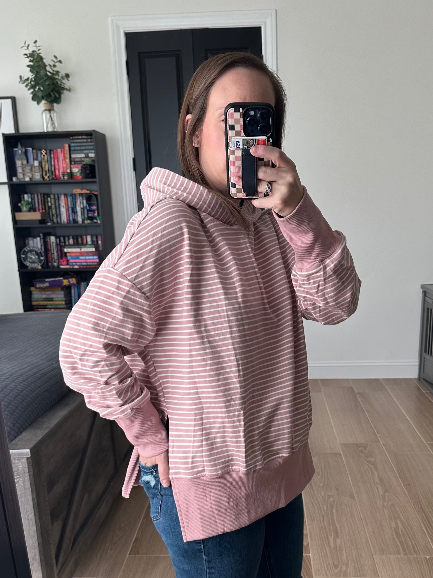 Pink Stripe Hooded Sweater