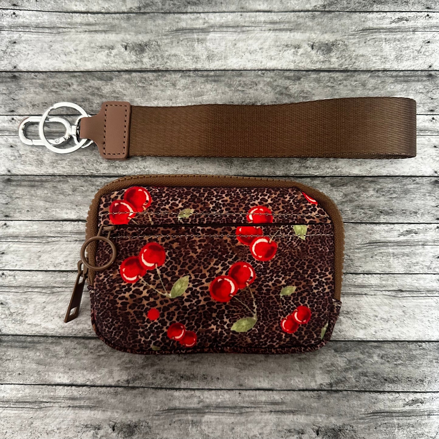 Leopard Cherry Wristlet Wallet