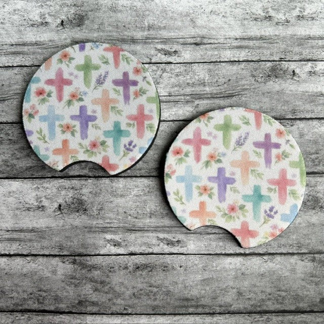 Cross Flowers Neoprene Car Coaster