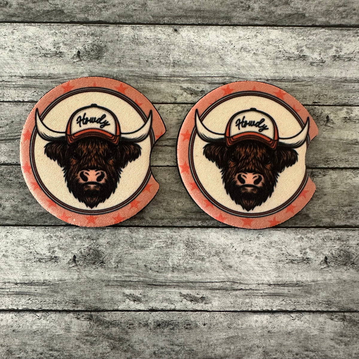 Howdy Highland Cow Neoprene Car Coaster