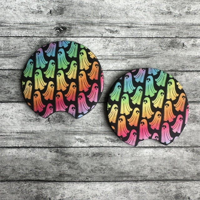 Rainbow Ghost Neoprene Car Coaster