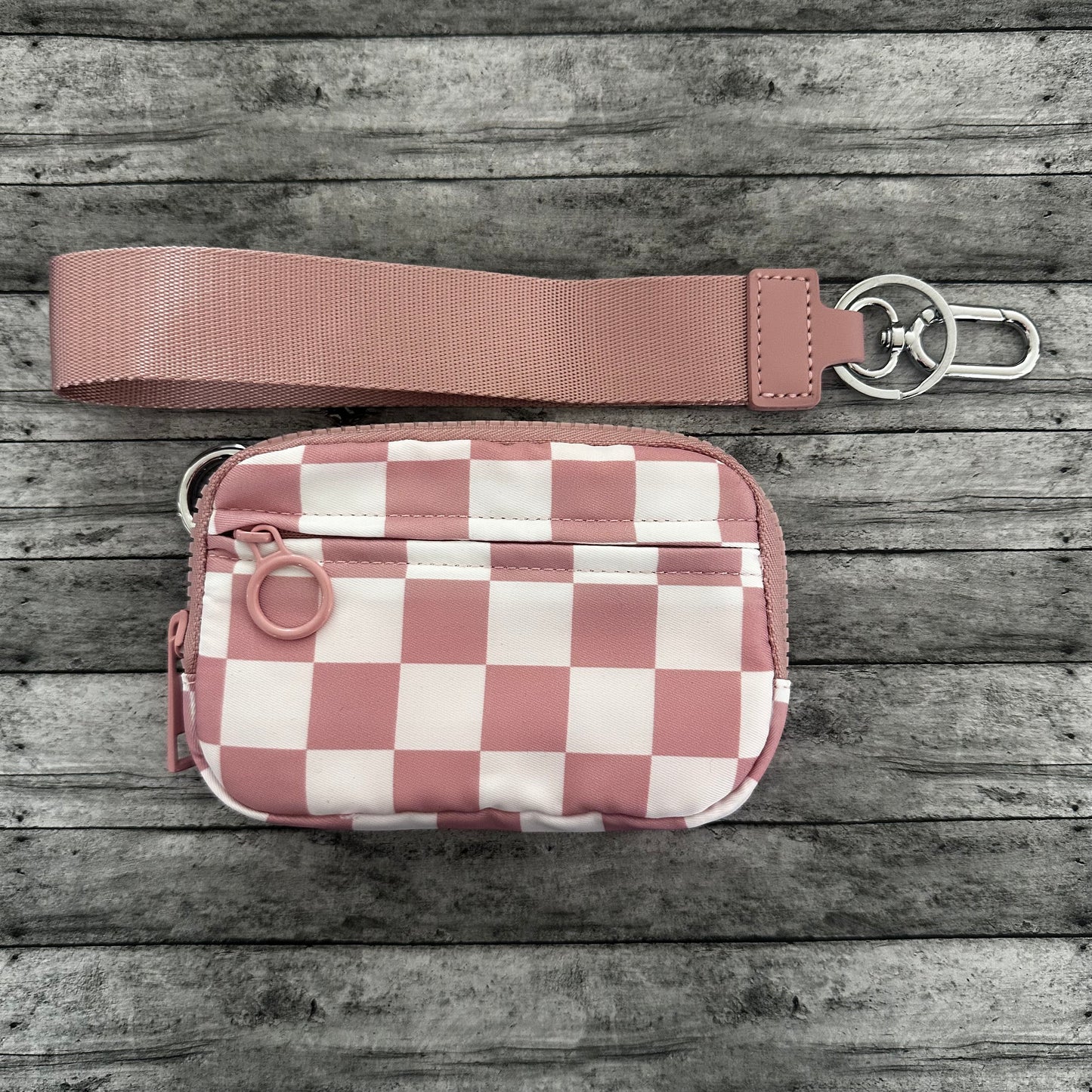 Mauve Pink Check Wristlet Wallet