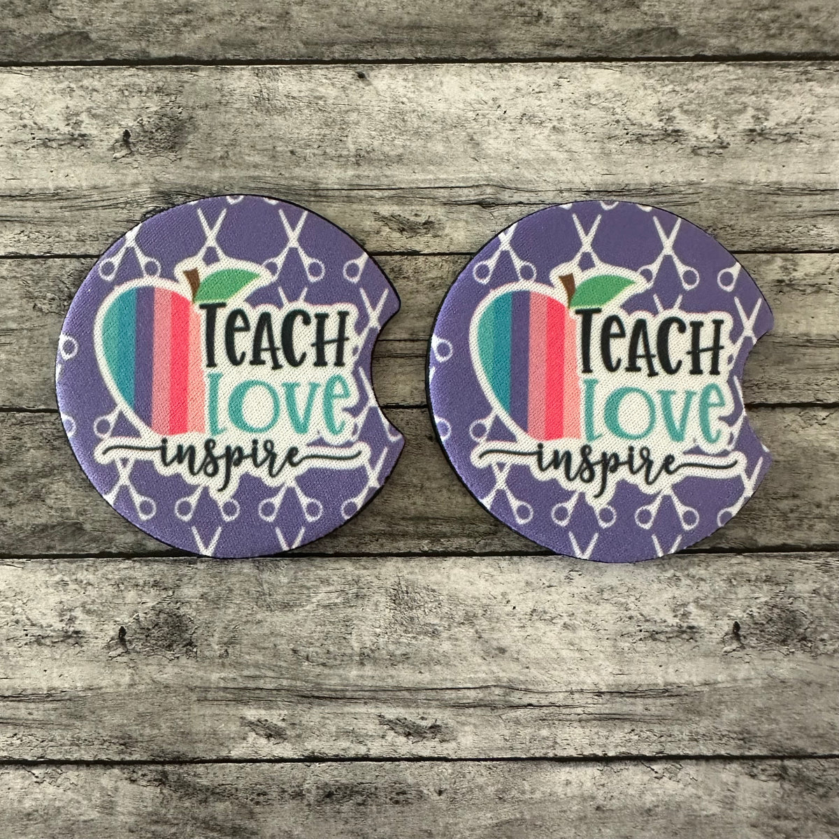 Teach Love Inspire Neoprene Car Coaster