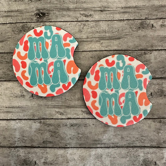 Bright Leopard Mama Neoprene Car Coaster