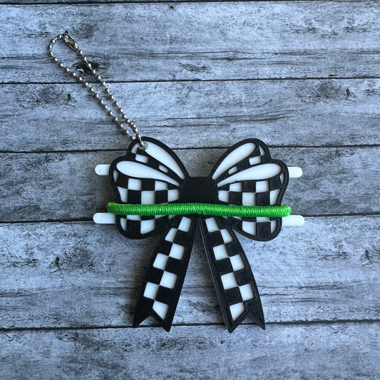 Checkered Bow Keychain Hair Tie Holder