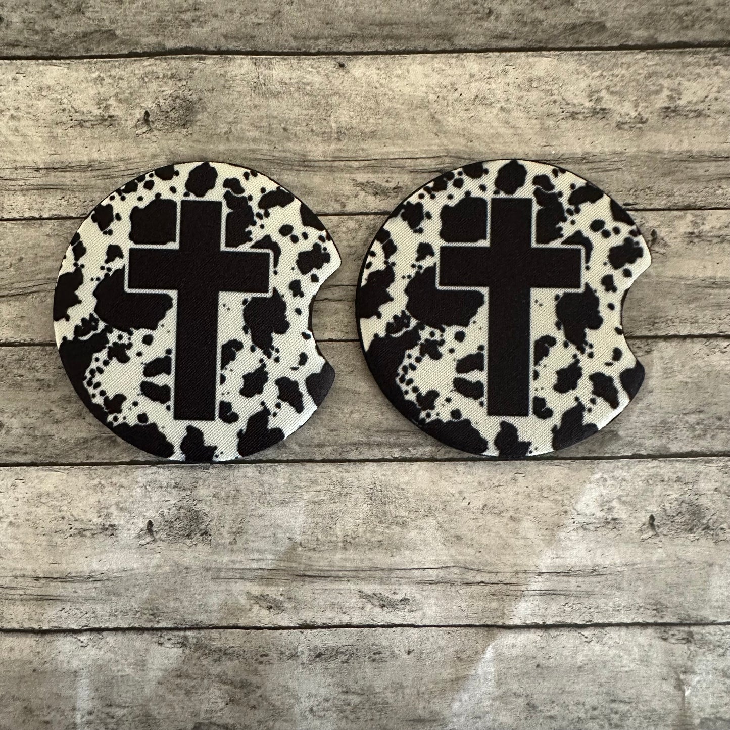 Black Cross Neoprene Car Coaster