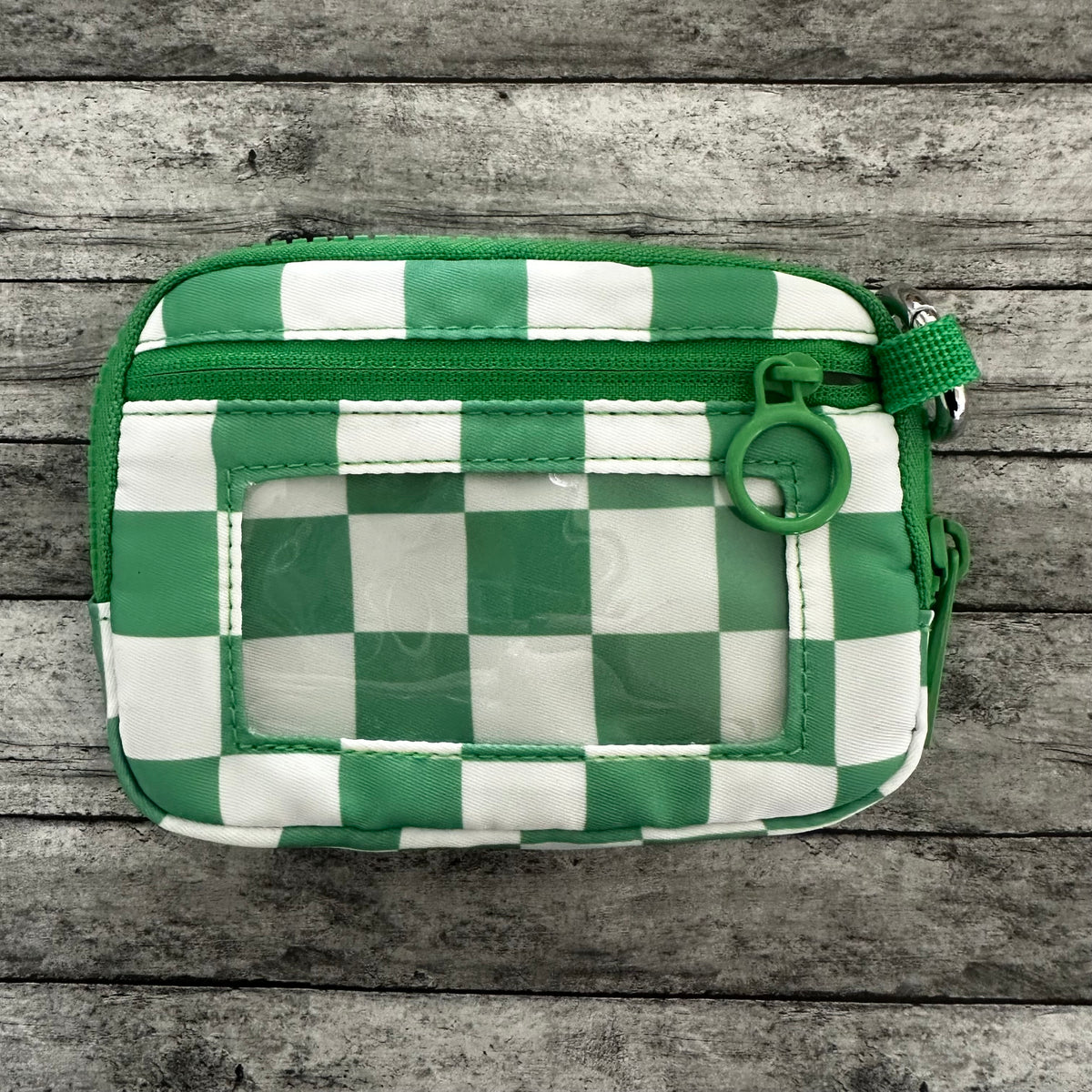 Bright Green Check Wristlet Wallet