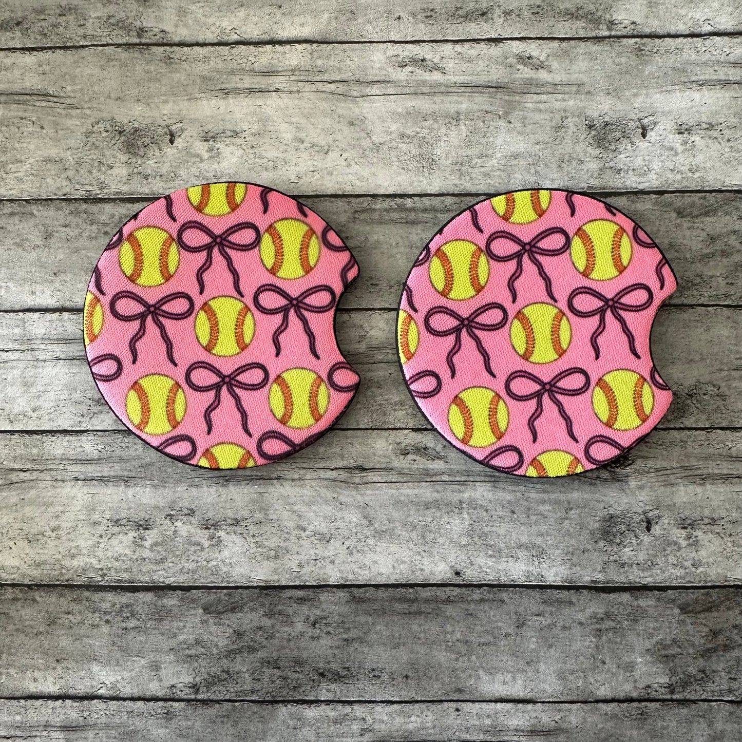 Pink Softball Neoprene Car Coaster