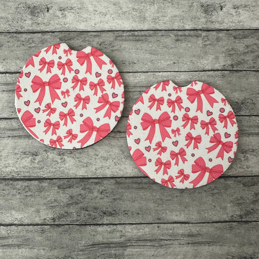 Pink Bow Neoprene Car Coaster
