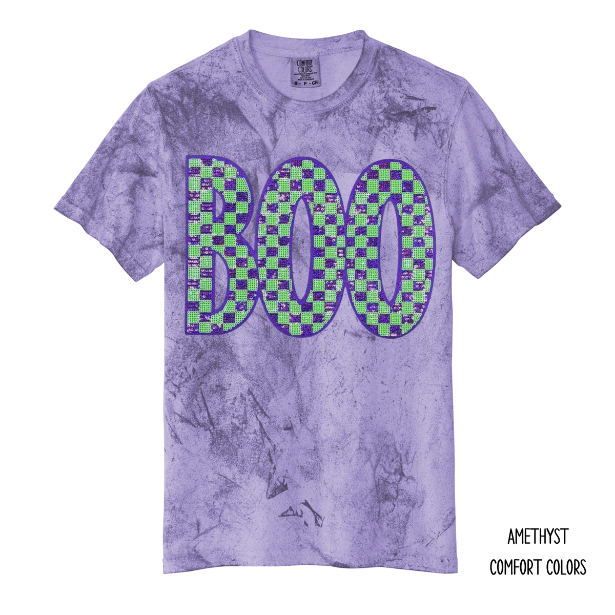 Boo Sequins Green & Purple Checkered T-Shirt