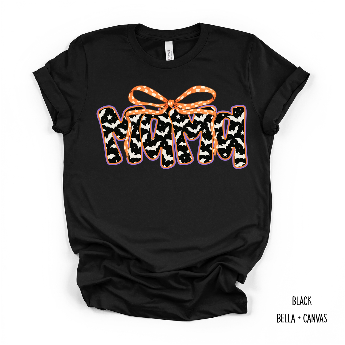 Mama With Bats & Checkered Orange Bow T-Shirt