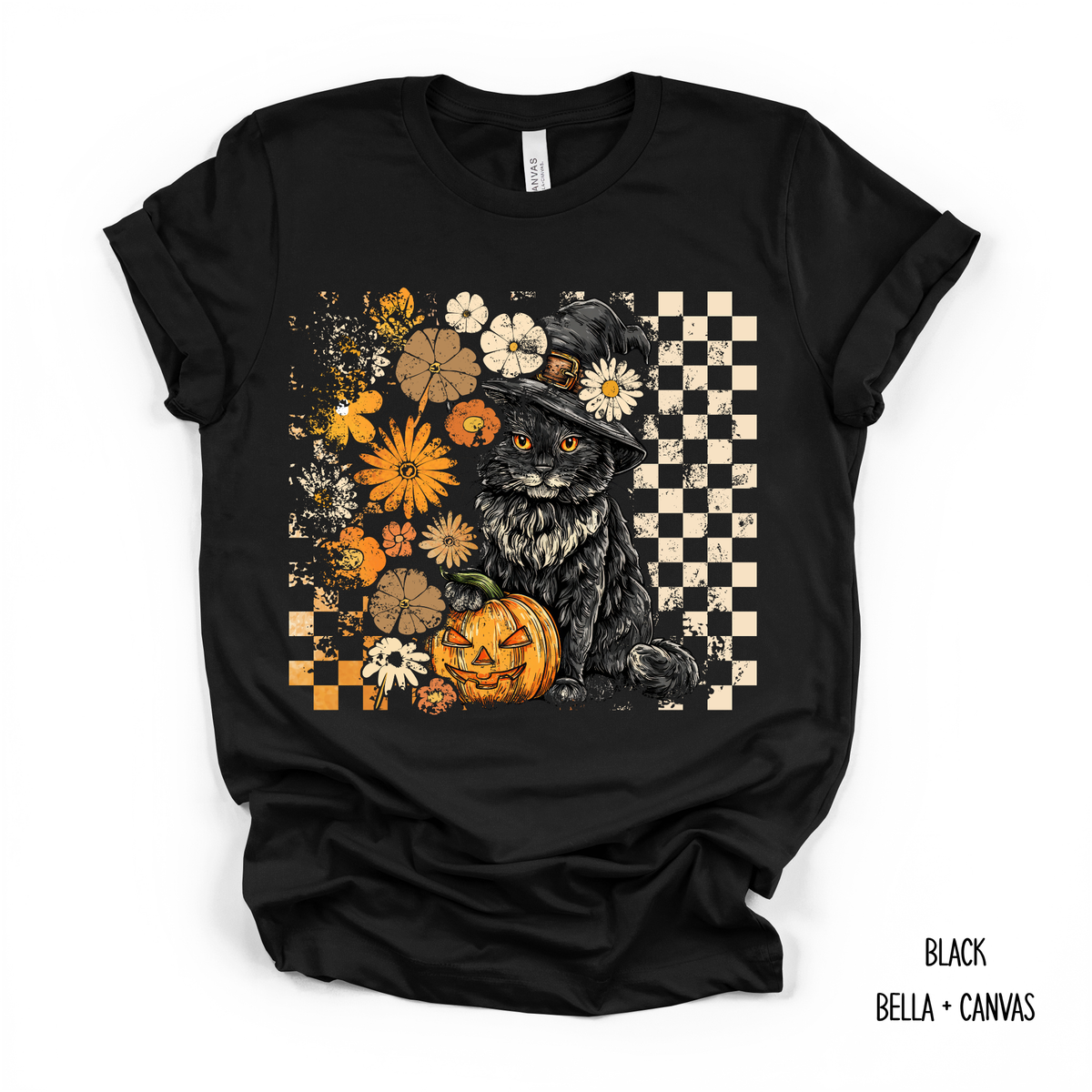 Half Cat/ Half floral With Checkers T-Shirt