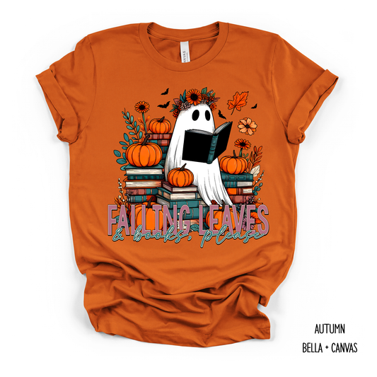 Falling Leaves And Books Please Ghost T-Shirt
