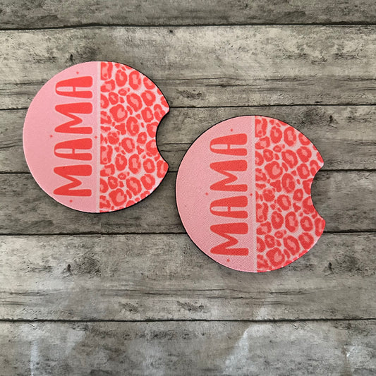 Pink Leopard Mama Neoprene Car Coaster