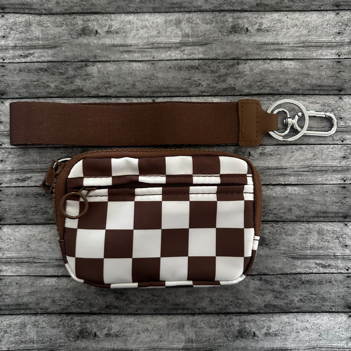 Brown Check Wristlet Wallet