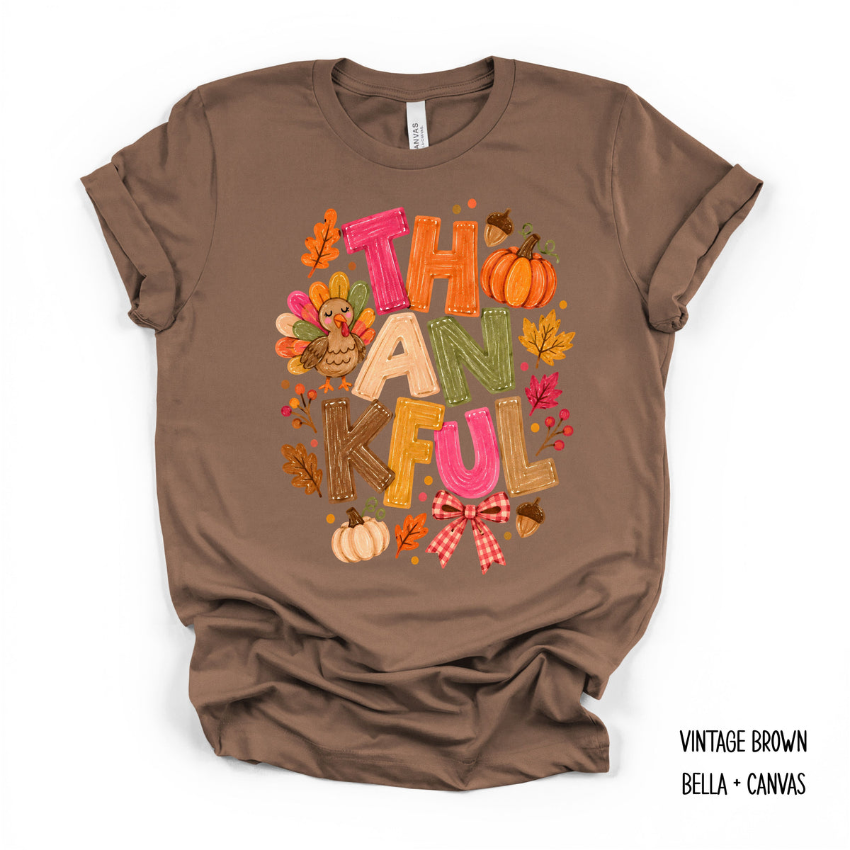 Thankful With Leaves, Pumpkins, Acorns T-Shirt