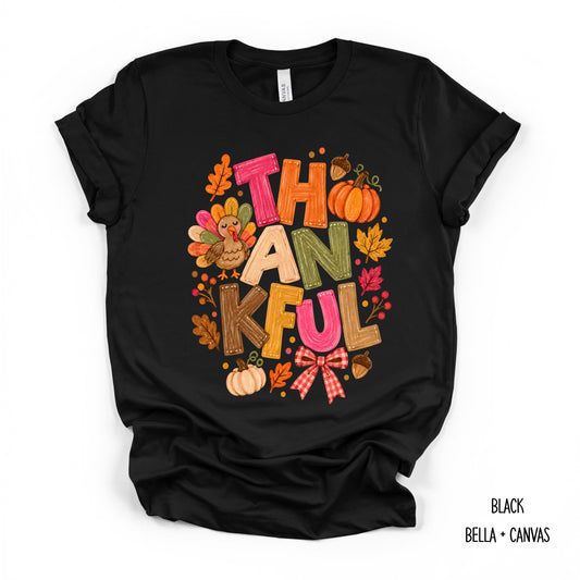 Thankful With Leaves, Pumpkins, Acorns T-Shirt