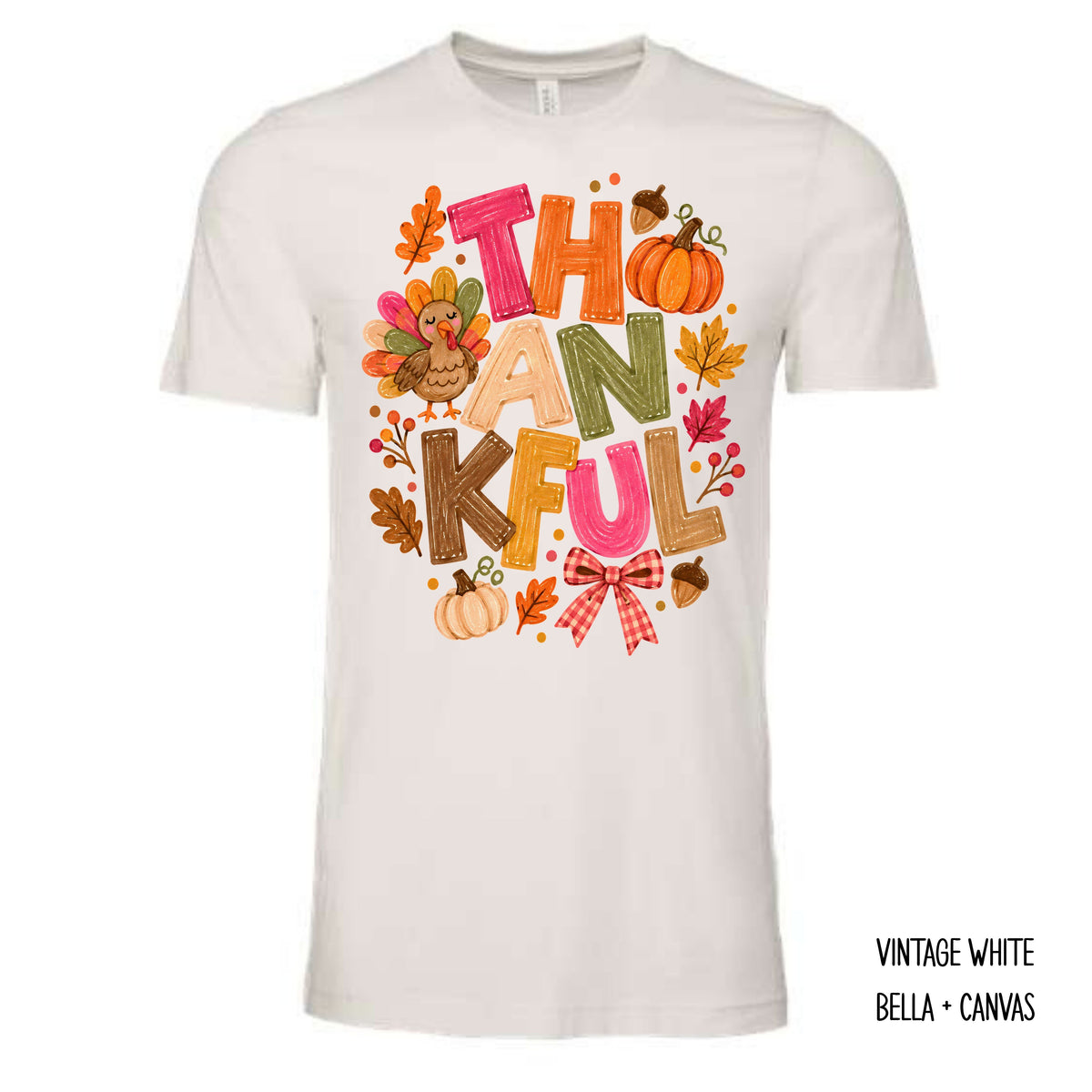 Thankful With Leaves, Pumpkins, Acorns T-Shirt