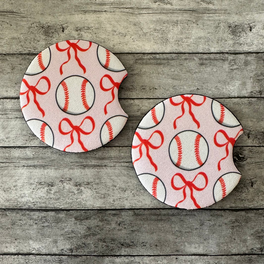 Pink Baseball Neoprene Car Coaster