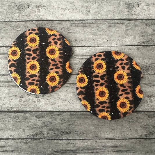 Sunflower Leopard Print Neoprene Car Coaster