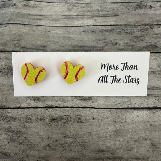 Softball Heart Stud