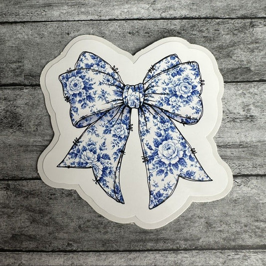 Blue Flowers On Bow Sticker