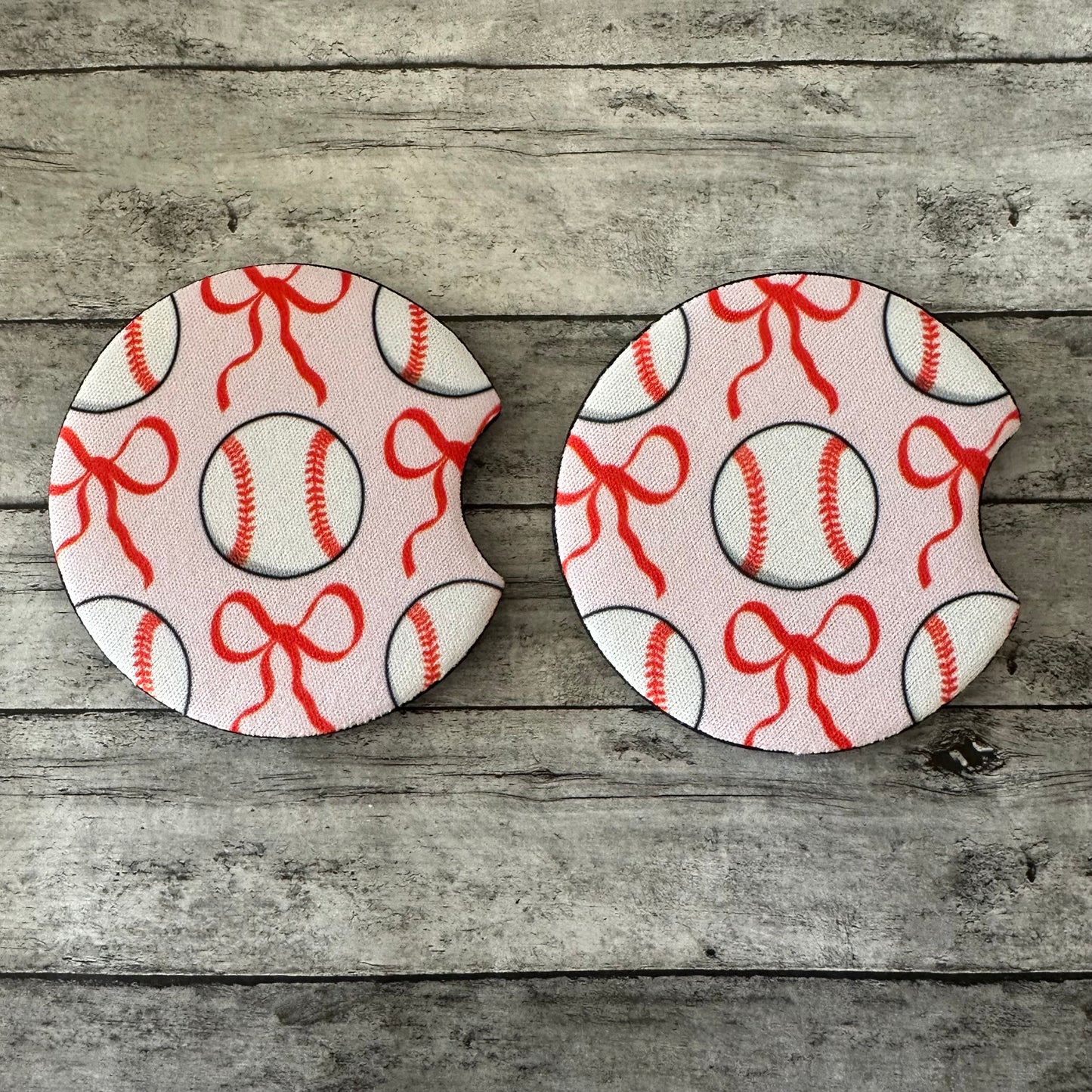 Pink Baseball Neoprene Car Coaster