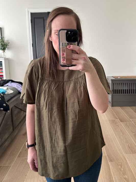 Olive Green Flowy Top
