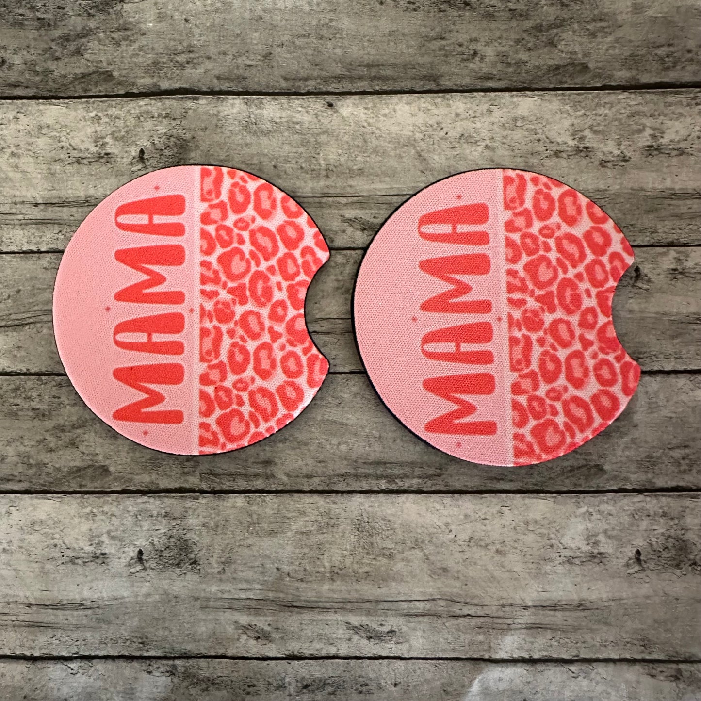 Pink Leopard Mama Neoprene Car Coaster