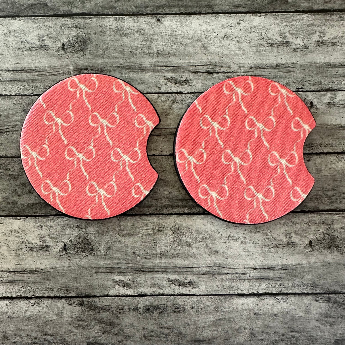 Pink Bow Neoprene Car Coaster