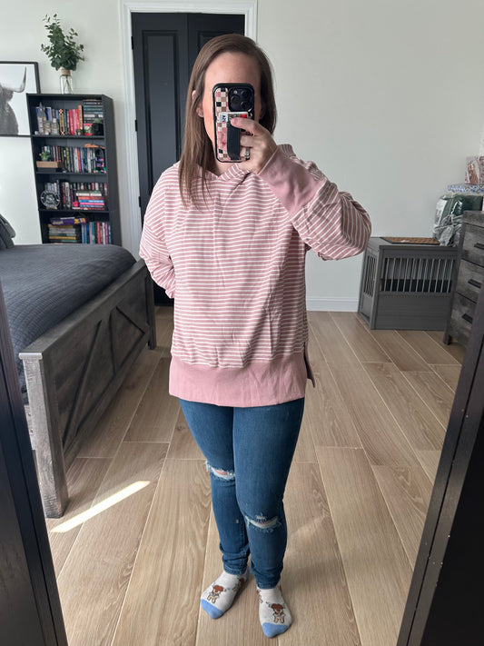 Pink Stripe Hooded Sweater