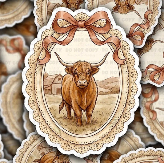 Highland Cow In A Frame Sticker