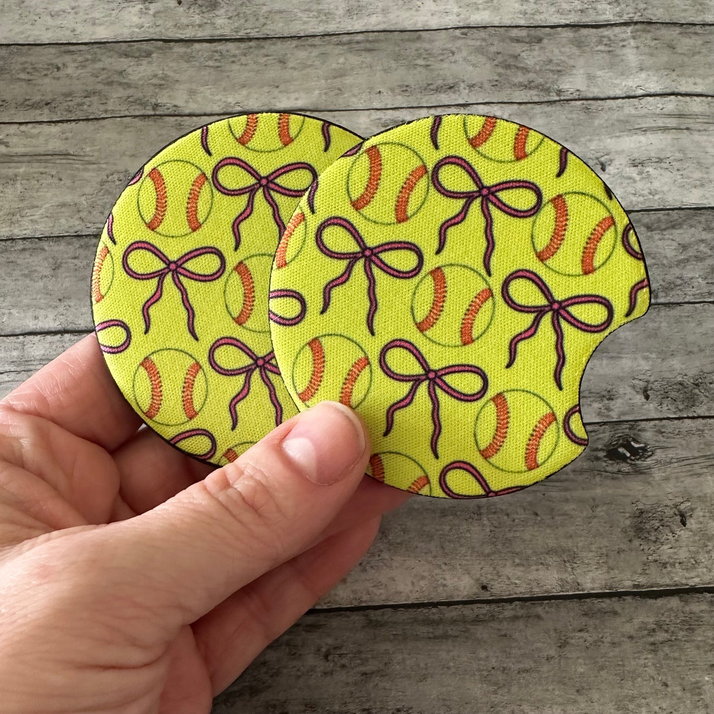 Yellow Softball Neoprene Car Coaster