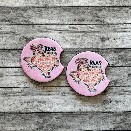 Pink Texas Neoprene Car Coaster