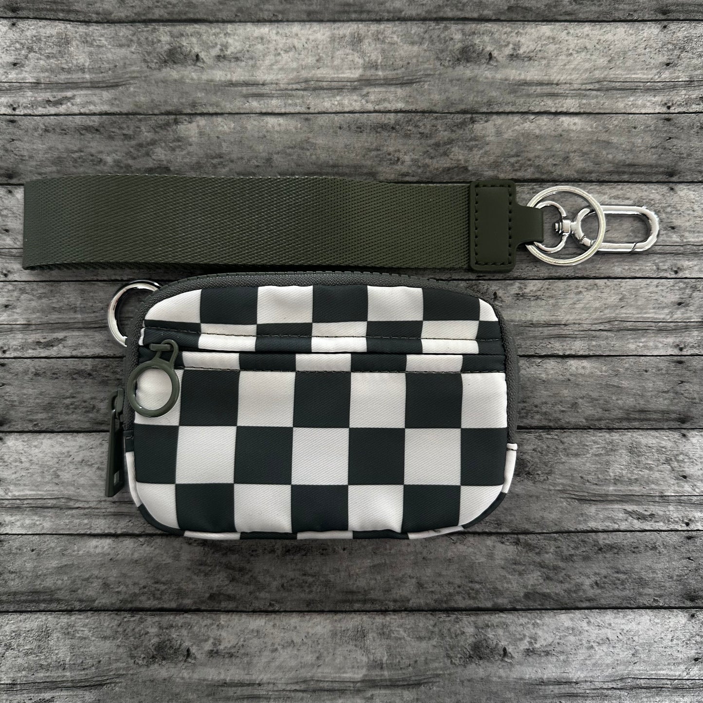 Green Check Wristlet Wallet
