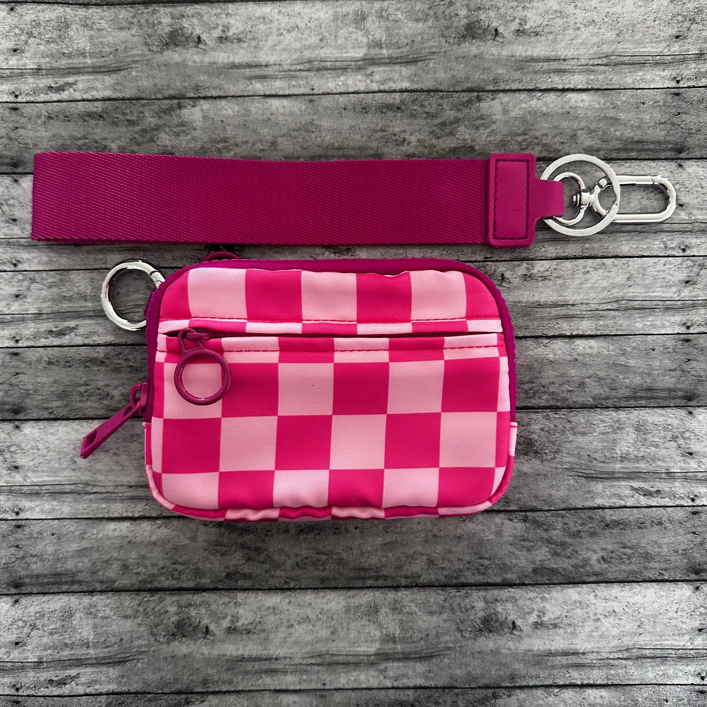Hot Pink Check Wristlet Wallet