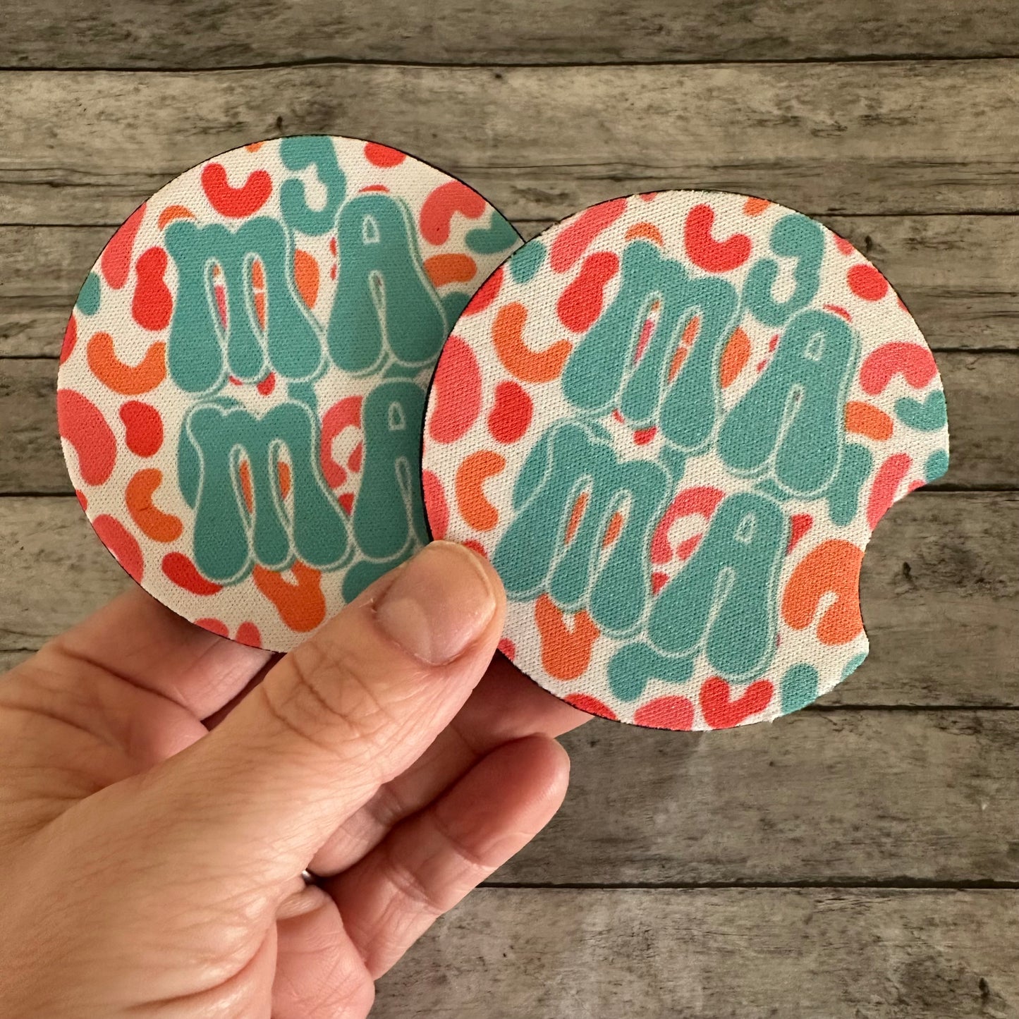 Bright Leopard Mama Neoprene Car Coaster