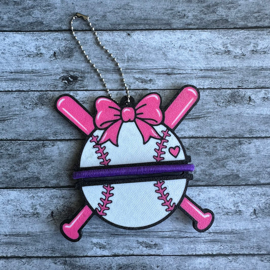 Baseball And Bat Keychain Hair Tie Holder
