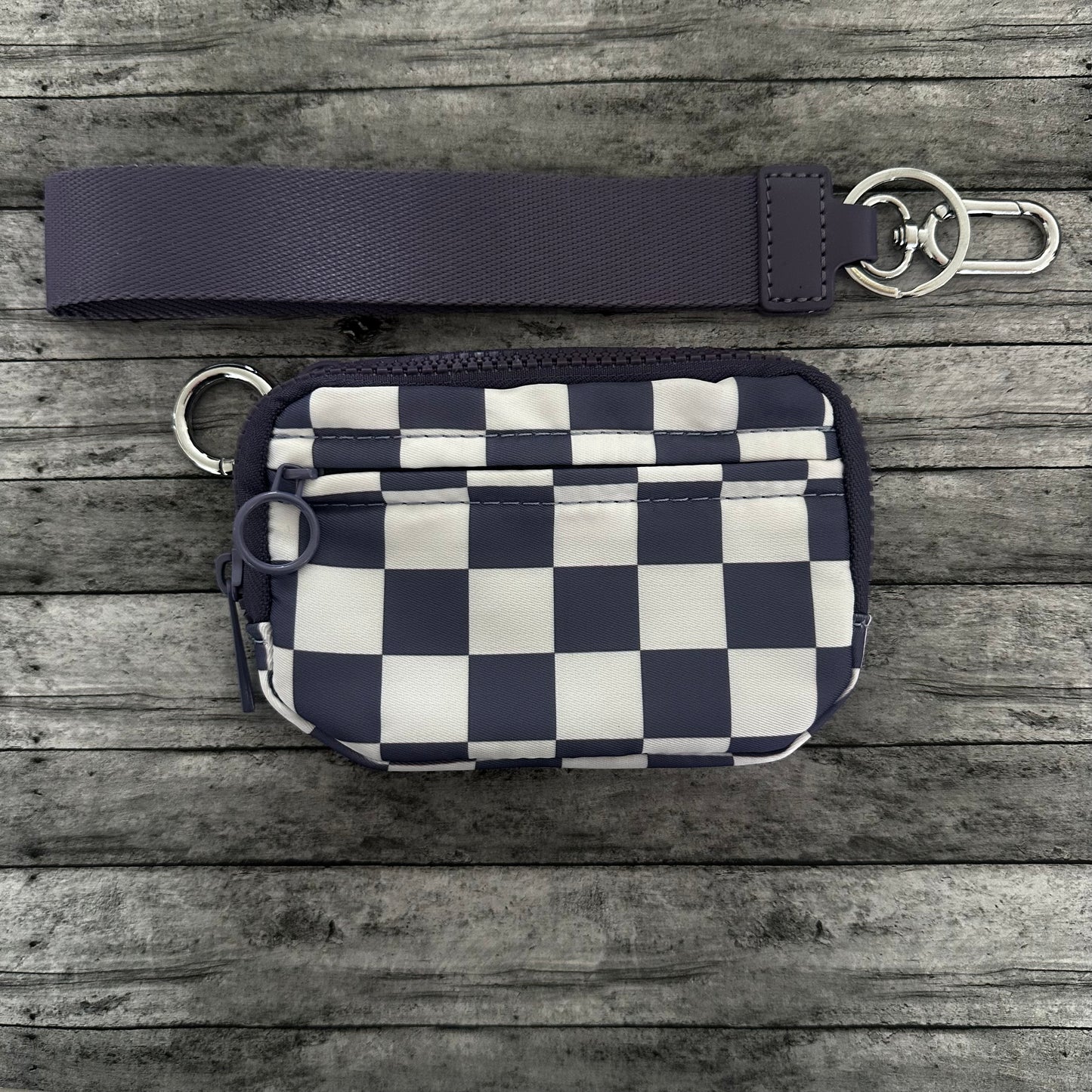 Dark Purple Check Wristlet Wallet