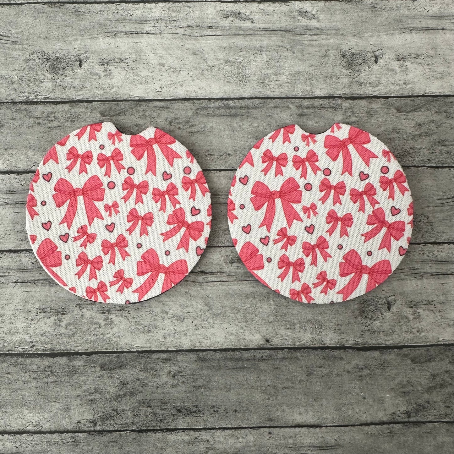 Pink Bow Neoprene Car Coaster