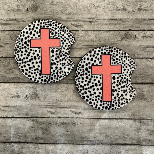 Coral Cross Neoprene Car Coaster