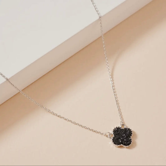 Black Flower Charm Druzy Stone Necklace