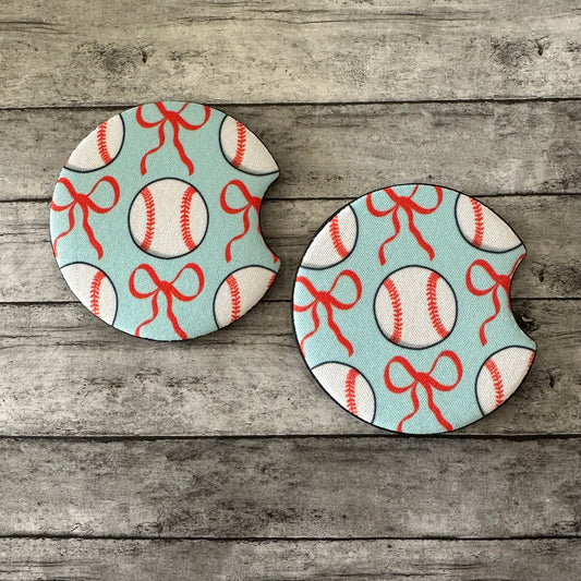 Blue Baseball Neoprene Car Coaster