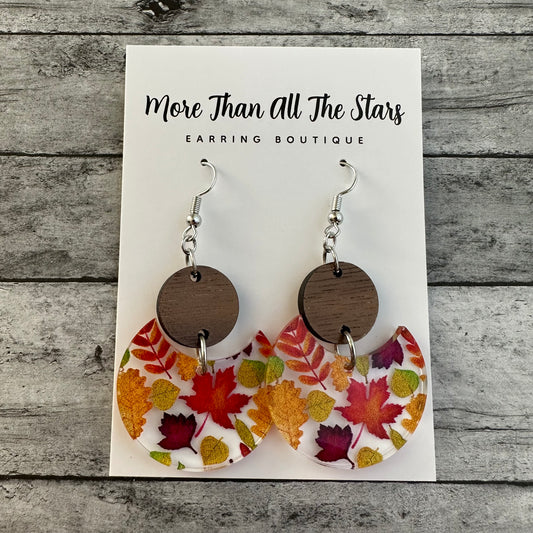 Fall Leaves Crescent Circle Earrings