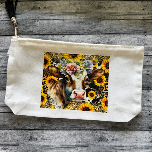 Sunflower Cow Zipper Pouch