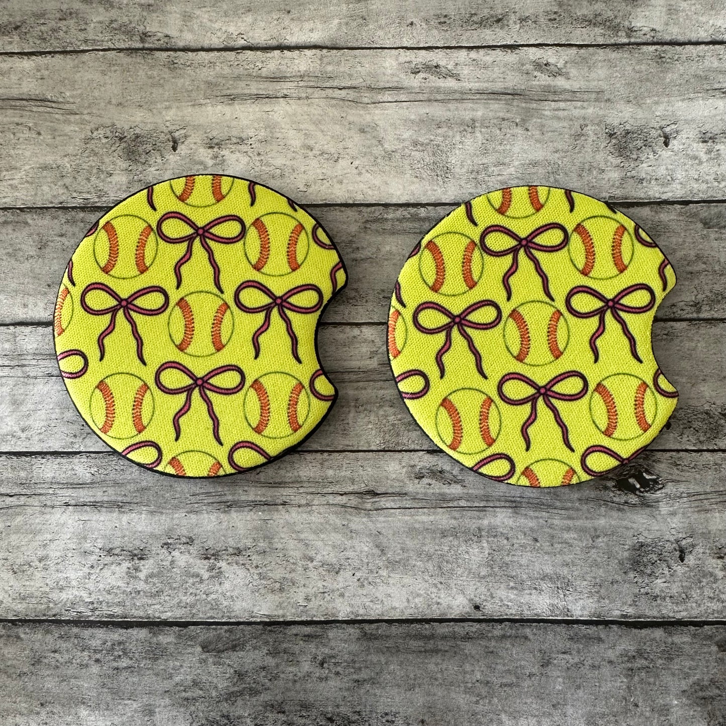 Yellow Softball Neoprene Car Coaster