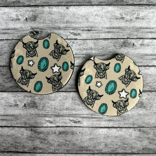 Cow With Rhinestones Neoprene Car Coaster