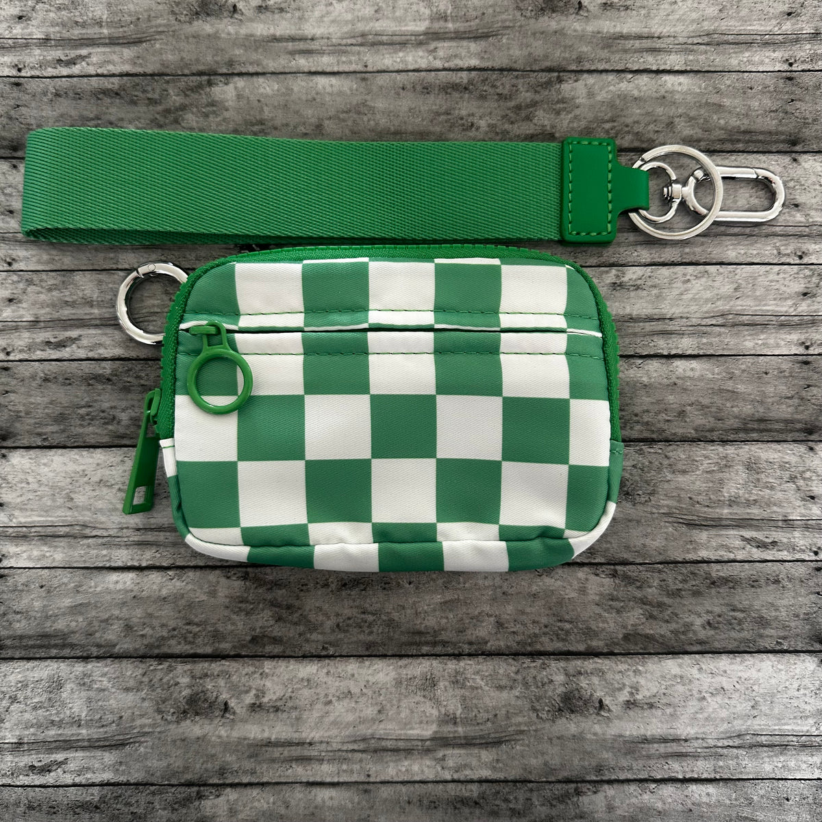 Bright Green Check Wristlet Wallet